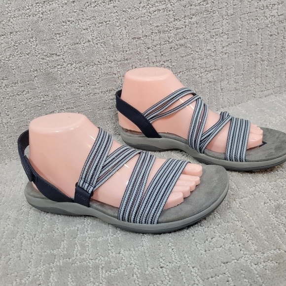 Skechers Women's Size 9 Raggae Slim Navy Blue Silver Memory Foam Slip On Sandals - Picture 8 of 12